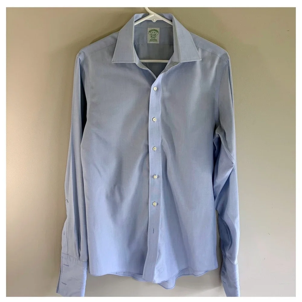 Brooks Brothers Mens 15-34 Classic Blue Non-Iron Supima Cotton French Cuff Shirt
